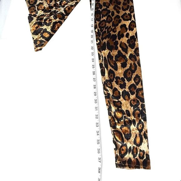 Leopard Print Velvet Pants – Retro Glam Stretchy Skinny Trousers - Picture 7 of 8